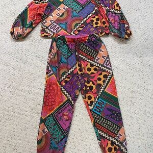 Farm Rio Dotted Patch Scarf Matching Sweatshirt and Sweatpants Set